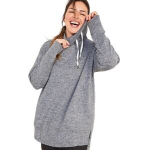 Old Navy Cowl Neck Melange Tunic Sweater Small Light Heather Gray Drawstring